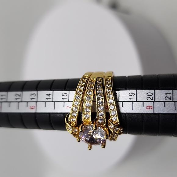 18K Gold Plated Zircon 925 Stamped 3-Piece Ring Set - Picture 13 of 14